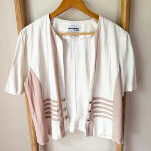 Vintage Perceptions by Irene B. White Cream Pink Open Front Cardigan Size 14